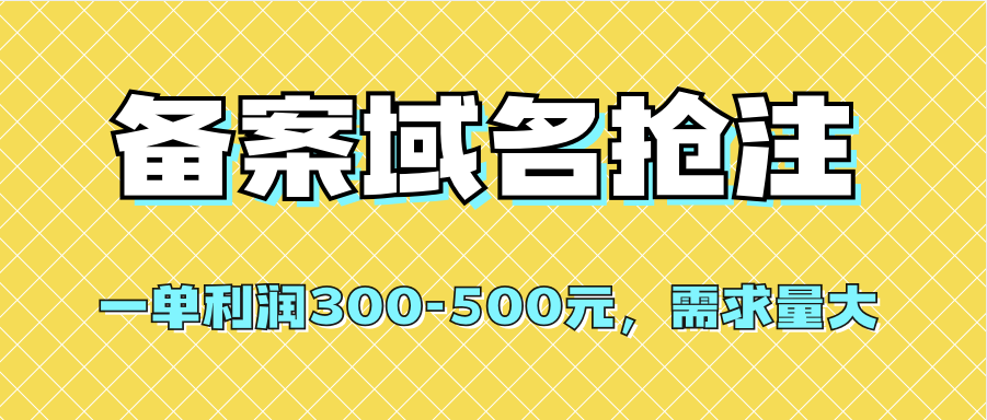【全网首发】备案域名抢注，一单利润300-500元，需求量大创业经验分享-网创吧-网创项目资源站-副业项目-创业项目-搞钱项目创业经验分享
