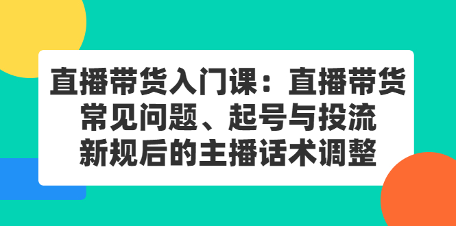直播带货入门课：直播带货常见问题、起号与投流、新规后的主播话术调整创业经验分享-网创吧-网创项目资源站-副业项目-创业项目-搞钱项目创业经验分享
