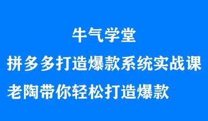 牛气学堂拼多多打造爆款系统实战课，老陶带你轻松打造爆款创业经验分享-网创吧-网创项目资源站-副业项目-创业项目-搞钱项目创业经验分享