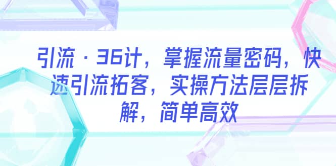 引流·36计，掌握流量密码，快速引流拓客，实操方法层层拆解，简单高效创业经验分享-网创吧-网创项目资源站-副业项目-创业项目-搞钱项目创业经验分享
