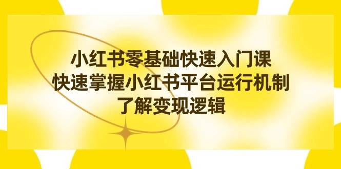 小红书0基础快速入门课，快速掌握小红书平台运行机制，了解变现逻辑创业经验分享-网创吧-网创项目资源站-副业项目-创业项目-搞钱项目创业经验分享