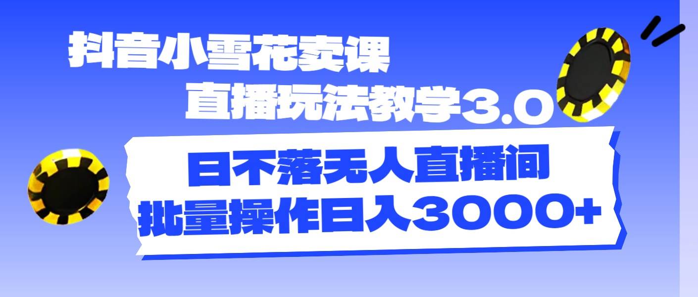 抖音小雪花卖课直播玩法教学3.0，日不落无人直播间，批量操作日入3000+创业经验分享-网创吧-网创项目资源站-副业项目-创业项目-搞钱项目创业经验分享