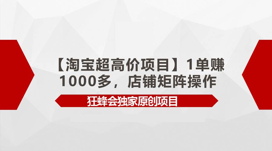 【淘宝超高价项目】1单赚1000多，店铺矩阵操作创业经验分享-网创吧-网创项目资源站-副业项目-创业项目-搞钱项目创业经验分享