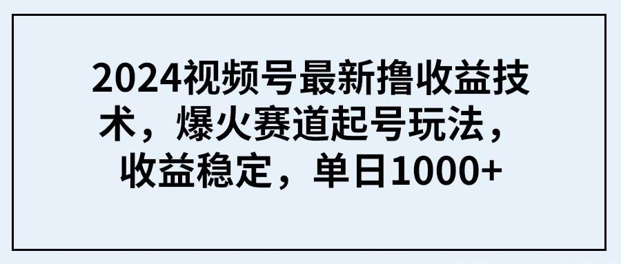 2024视频号最新撸收益技术，爆火赛道起号玩法，收益稳定，单日1000+创业经验分享-网创吧-网创项目资源站-副业项目-创业项目-搞钱项目创业经验分享