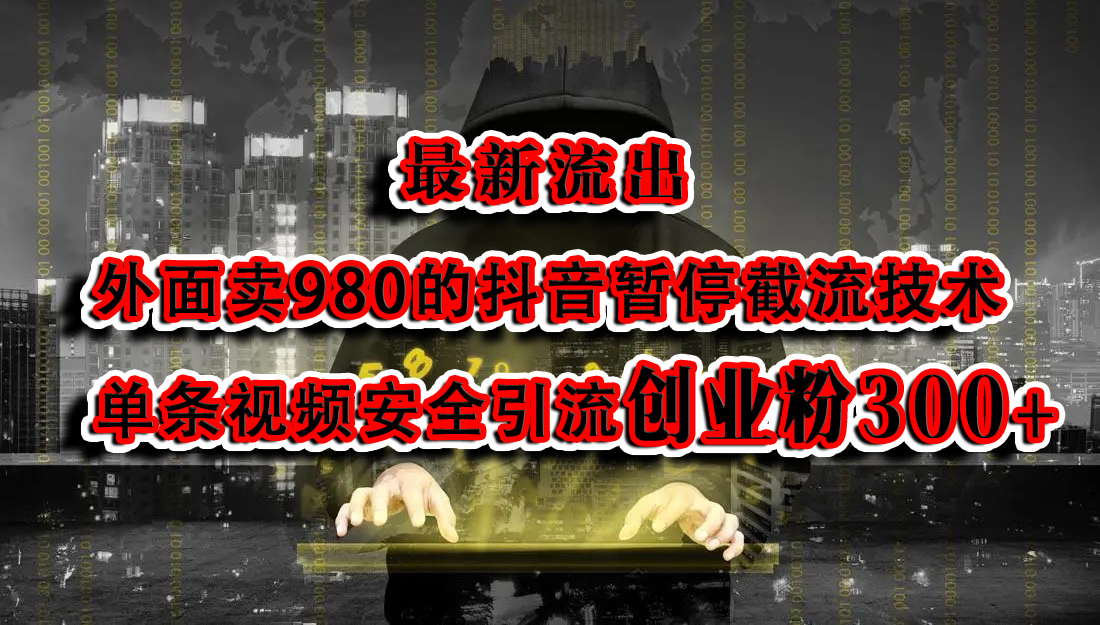 最新流出：外面卖980的抖音暂停截流技术单条视频安全引流创业粉300+创业经验分享-网创吧-网创项目资源站-副业项目-创业项目-搞钱项目创业经验分享