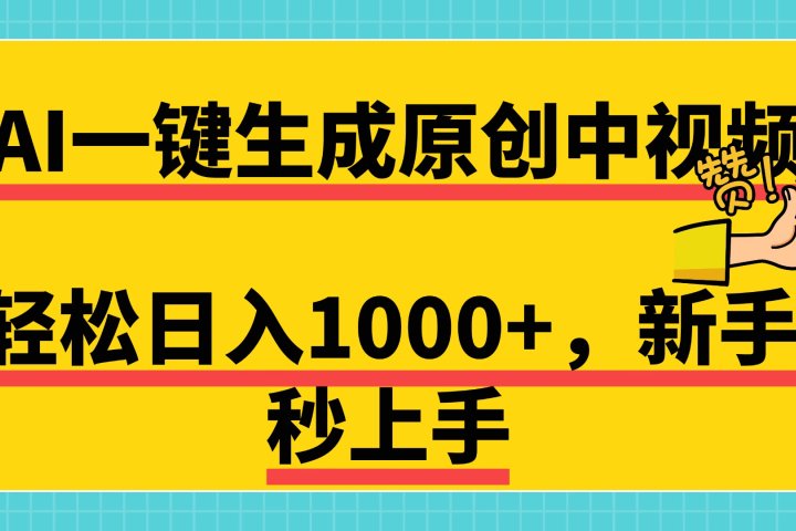 免费无限制，AI一键生成原创中视频，新手小白轻松日入1000+，超简单，可矩阵，可发全平台创业经验分享-网创吧-网创项目资源站-副业项目-创业项目-搞钱项目创业经验分享