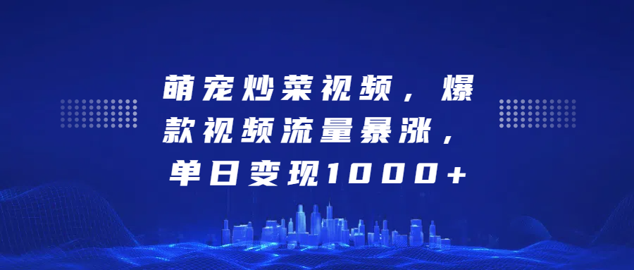 萌宠炒菜视频，爆款视频流量暴涨，单日变现1000+创业经验分享-网创吧-网创项目资源站-副业项目-创业项目-搞钱项目创业经验分享