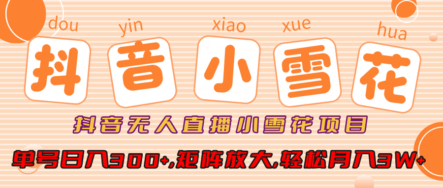 小雪花项目，抖音无人直播，单号日入300+,矩阵放大,轻松月入3W+创业经验分享-网创吧-网创项目资源站-副业项目-创业项目-搞钱项目创业经验分享