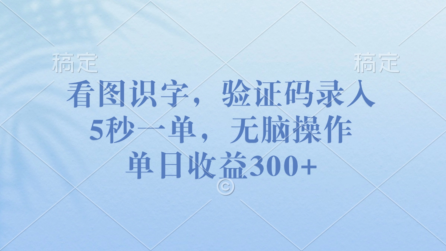 看图识字，验证码录入，5秒一单，无脑操作，单日收益300+创业经验分享-网创吧-网创项目资源站-副业项目-创业项目-搞钱项目创业经验分享