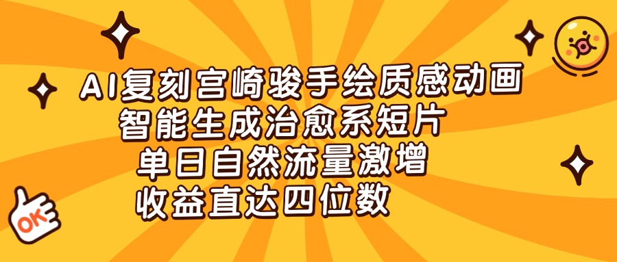 AI复刻宫崎骏手绘质感动画，智能生成治愈系短片，单日自然流量激增，收益直达四位数创业经验分享-网创吧-网创项目资源站-副业项目-创业项目-搞钱项目创业经验分享