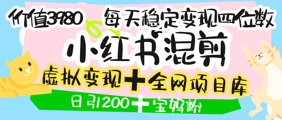 价值3980的小红书混剪， 虚拟变现 ＋全网项目库 ， 日引200+宝妈创业粉，每天稳定四位数变现创业经验分享-网创吧-网创项目资源站-副业项目-创业项目-搞钱项目创业经验分享
