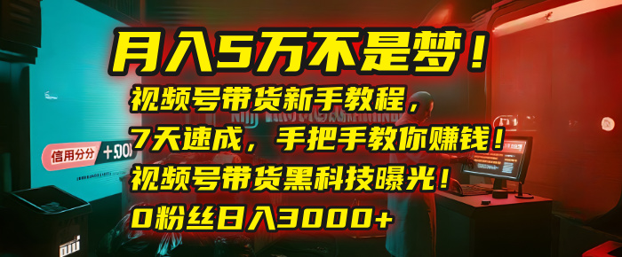 月入5万不是梦！视频号带货新手教程，7天速成，手把手教你赚钱！视频号带货黑科技曝光！0粉丝日入3000+创业经验分享-网创吧-网创项目资源站-副业项目-创业项目-搞钱项目创业经验分享
