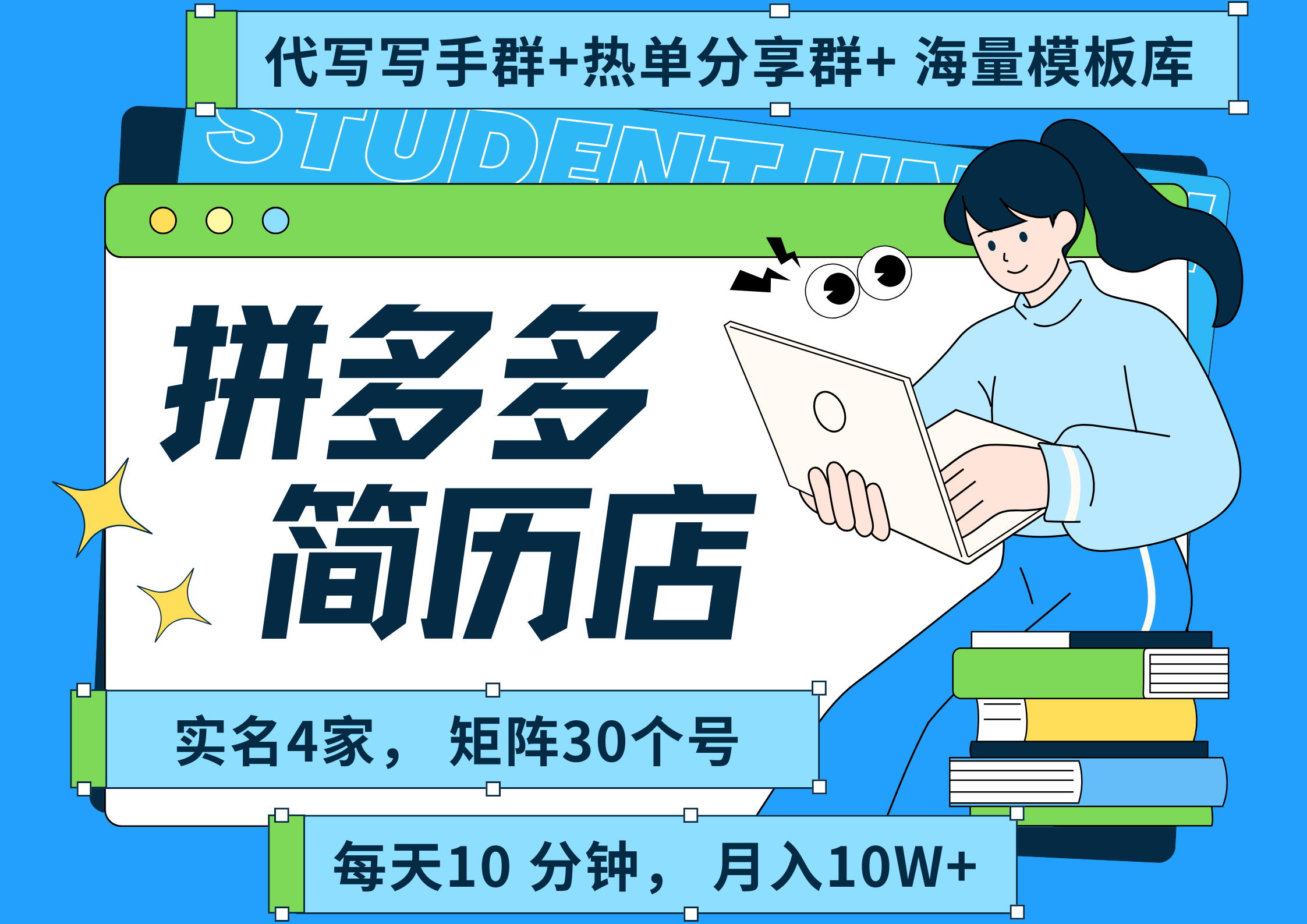 拼多多 虚拟资料 简历 海报代写 全SOP流程 毫无保留分享（含后端资料以及代写渠道）每天十分钟 每人实名四个店  矩阵30个账号  轻轻松松 月入10W创业经验分享-网创吧-网创项目资源站-副业项目-创业项目-搞钱项目创业经验分享