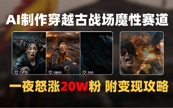 AI制作穿越古战场视频一夜涨粉20W保姆级教学（附AI变现指南）创业经验分享-网创吧-网创项目资源站-副业项目-创业项目-搞钱项目创业经验分享