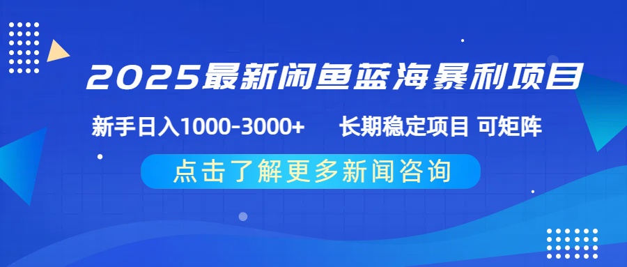 2025最新闲鱼蓝海暴利项目 ，新手日入1000-3000+ 长期稳定项目 可矩阵创业经验分享-网创吧-网创项目资源站-副业项目-创业项目-搞钱项目创业经验分享